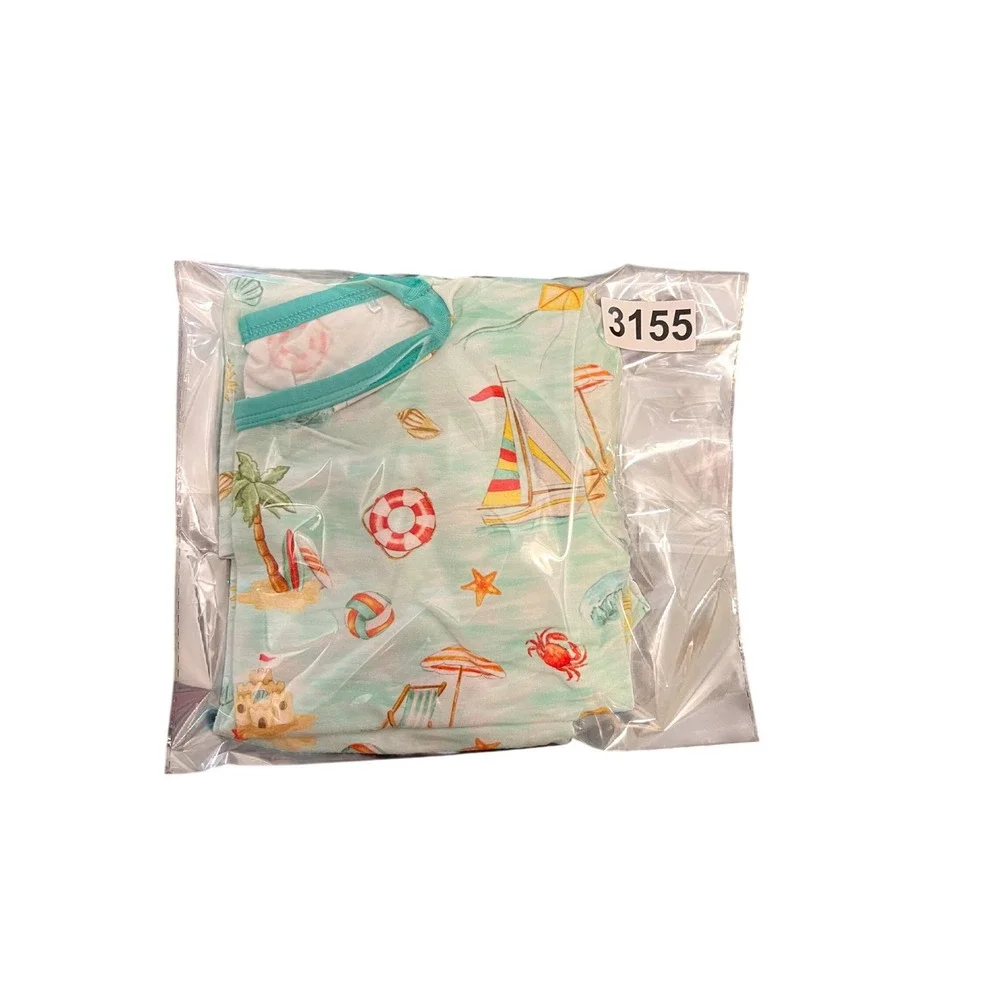 Little‎ Frugals Bamboo Pajamas Set 7/8 Beach Sailboat Print Short Sleeve Teal